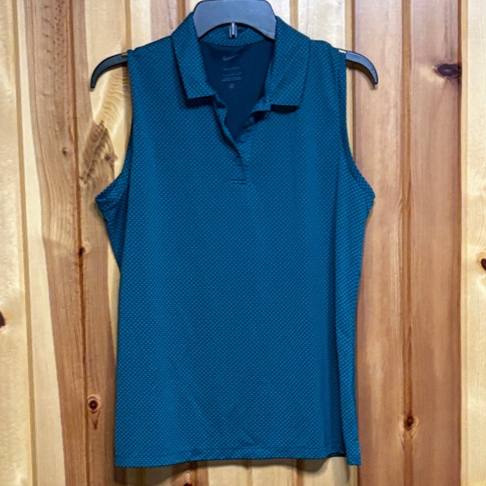 Nike Women’s Sleeveless Polo Tank - Teal with Micro Dot Pattern